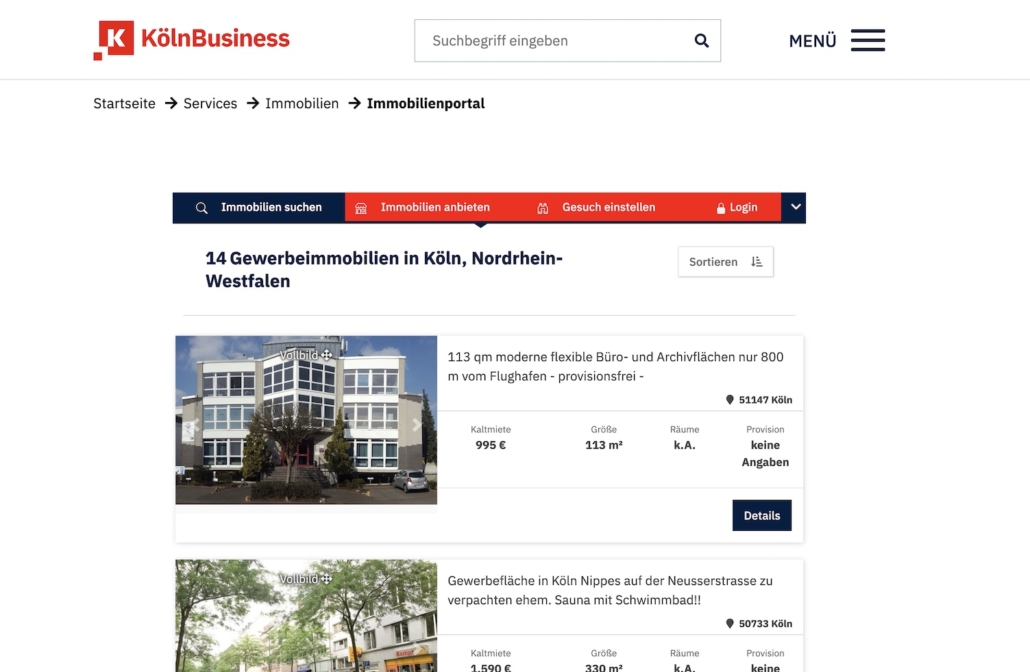 Immobilienportal in der städtischen Webseite