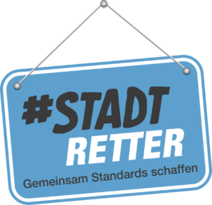 Stadtretter-Gemeinsam-Standards-schaffen-Schild-Schnur-ohne-Schatten