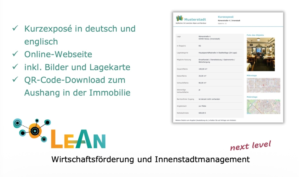 Kurzexposé in deutsch und englisch Online-Webseite inkl. Bilder und Lagekarte QR-Code-Download zum Aushang in der Immobilie
